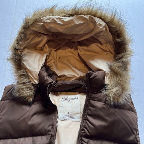 Aeropostale Women's Hooded Down Vest Brown with Fur Trimmed Hood Size XL - Picture 5 of 10